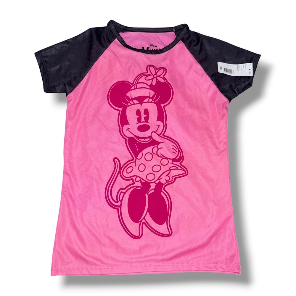 Disney Minnie Mouse Shirt Girls Size 6X Pink Charcoal Raglan Graphic Tee NEW